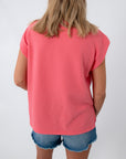 Pink coral knit top for women, lightweight summer ribbed T-shirt, casual apparel