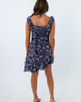 fall wedding guest dress Blue paisley floral asymmetrical mini