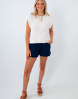 Teddy White Textured Sleeveless Sweater