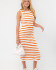 Yard Lines White & Orange Striped Midi Dress