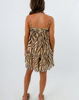 Stylish tiger stripe dress perfect for game day celebrations, Clemson game day dress, spaghetti strap neutral mini dress