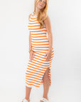 Yard Lines White & Orange Striped Midi Dress