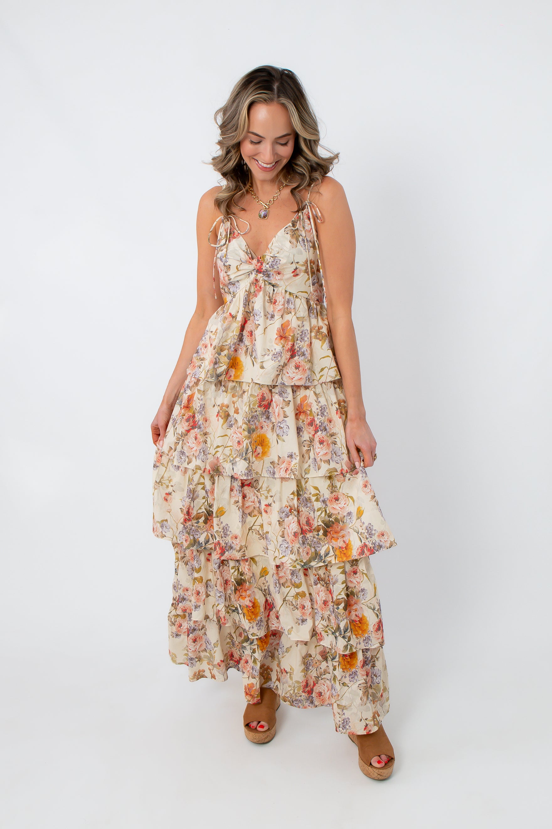 Butter Cream Wildflower Tiered Maxi Dress