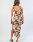 Lucky To Have You Brown Floral Mesh Midi Dress