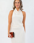 Simply Satin Ivory Cowl Neck Halter Top
