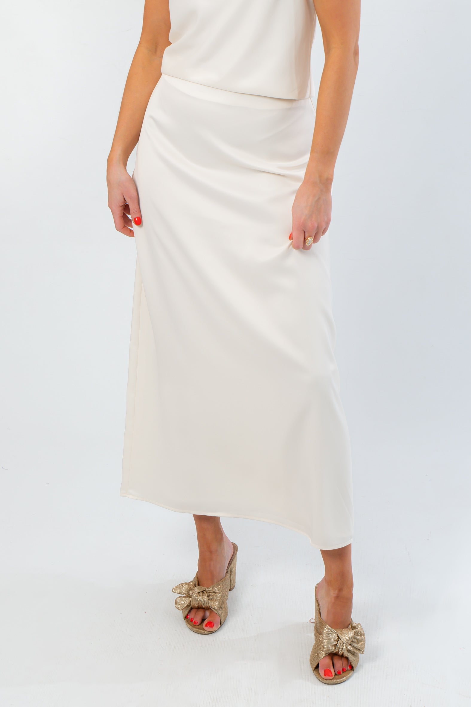 Simply Satin Ivory Slip Midi Skirt