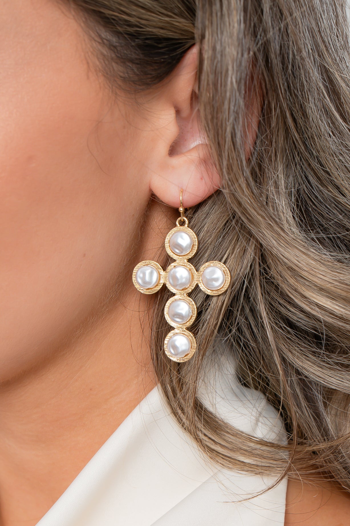 Opulent Heritage Pearl Cross Drop Earrings