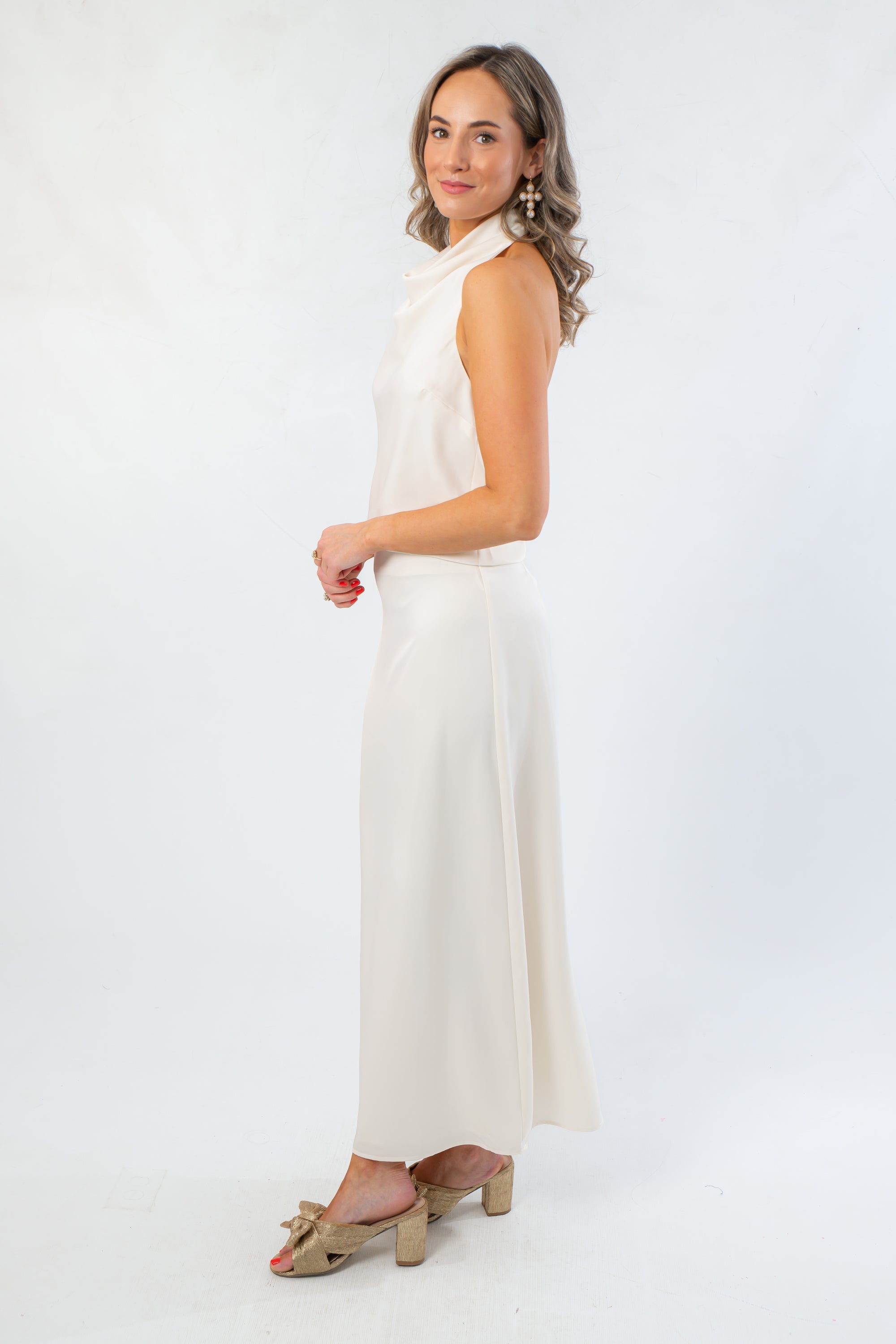 Simply Satin Ivory Cowl Neck Halter Top
