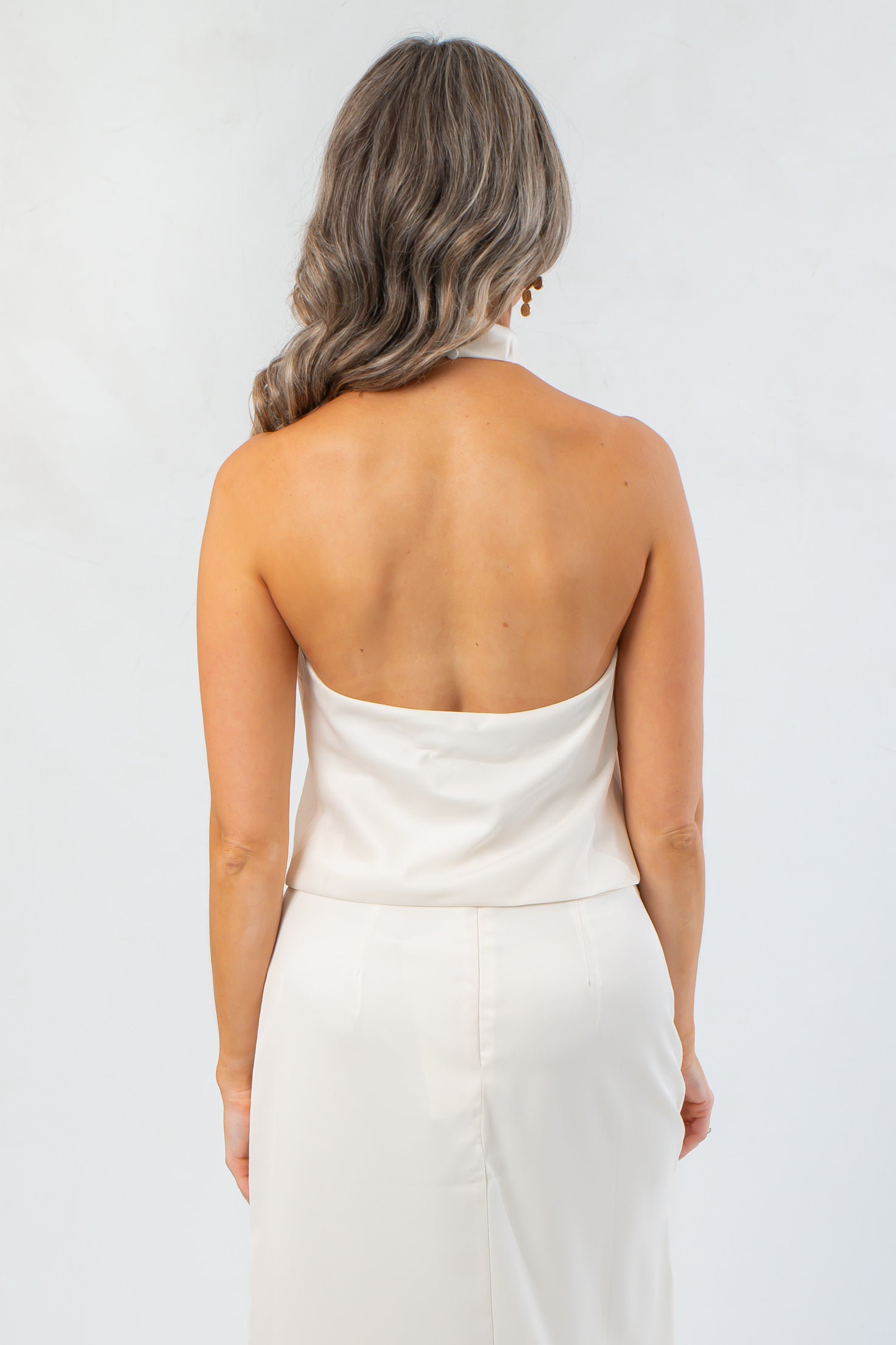 Simply Satin Ivory Cowl Neck Halter Top