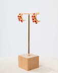 Red Studded Small Hoop Earrings