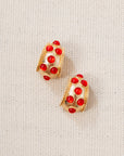Red Studded Small Hoop Earrings