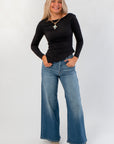 Alain Black Long Sleeve Asymmetric Top