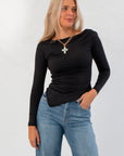 Alain Black Long Sleeve Asymmetric Top