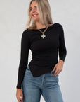 Alain Black Long Sleeve Asymmetric Top