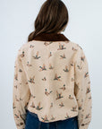 Mallard Duck Print Jacket, beige barn jacket, lightweight patterned jacket