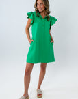 Kelly Green Scalloped Flutter Sleeve Dress