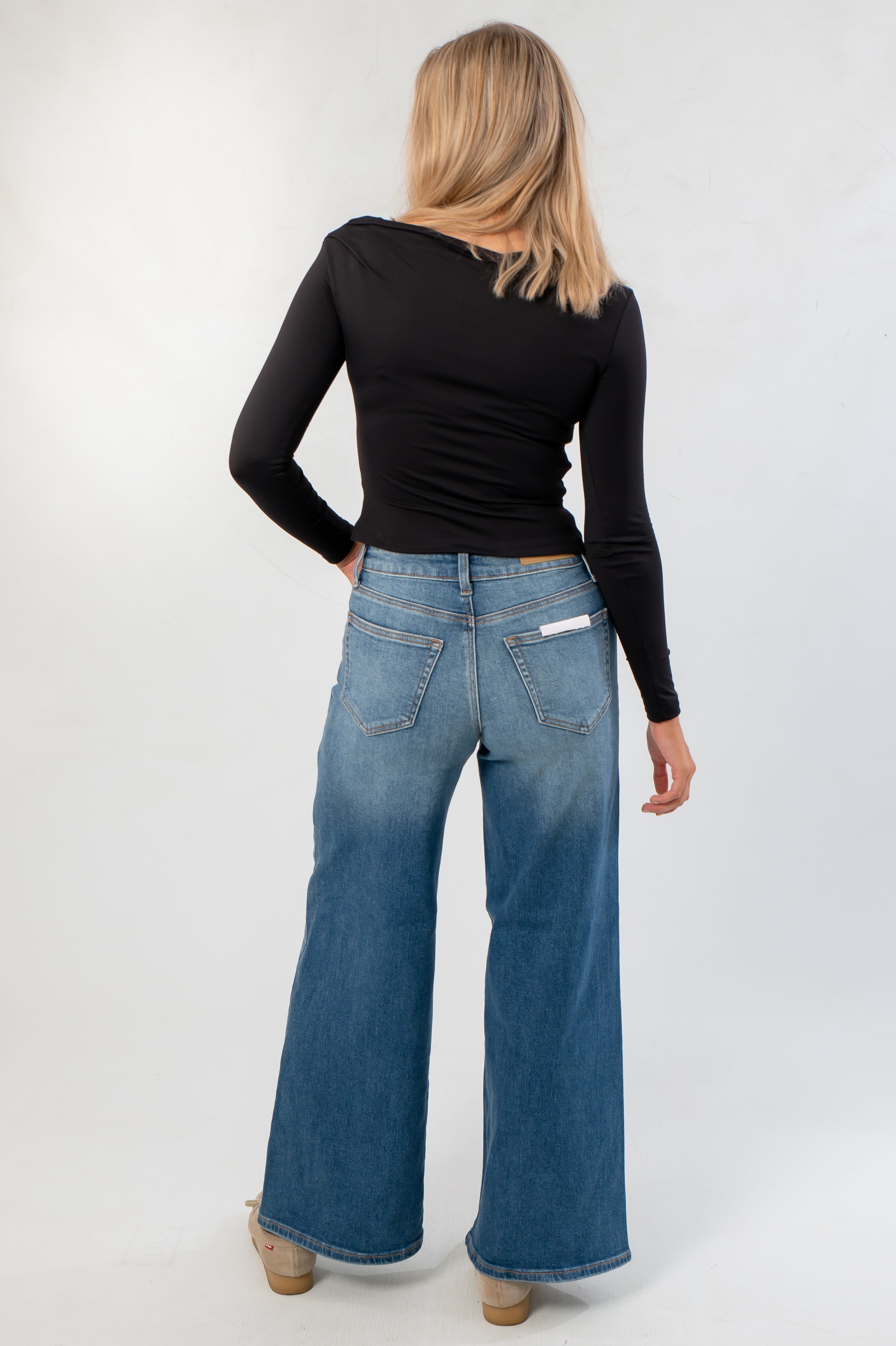 Alain Black Long Sleeve Asymmetric Top