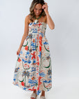 z supply summer printed coastal getaway midi dress with colorful beach graphics