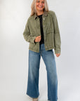 Washed Olive Checkered Collar Barn Jacket