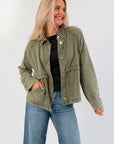 Washed Olive Checkered Collar Barn Jacket