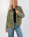 Washed Olive Checkered Collar Barn Jacket