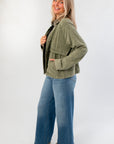 Washed Olive Checkered Collar Barn Jacket