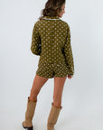 High Waisted Polka Dot Shorts, polka dot shorts set, green and white polka dot set