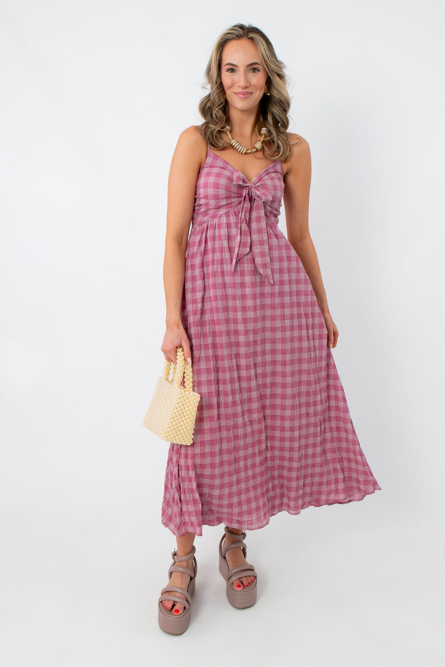 pink gingham print dress Active State Rose Gingham Pink Dress
