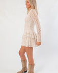 Free People Tea Tabby Lace Long Sleeve Mini Dress