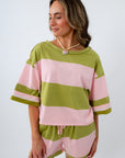 Lightweight pink and green boxy tee for summer