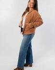 Side view of Vintage Camel Twill Utility Jacket showcasing relaxed fit and utility-style pockets for versatile autumn layering.