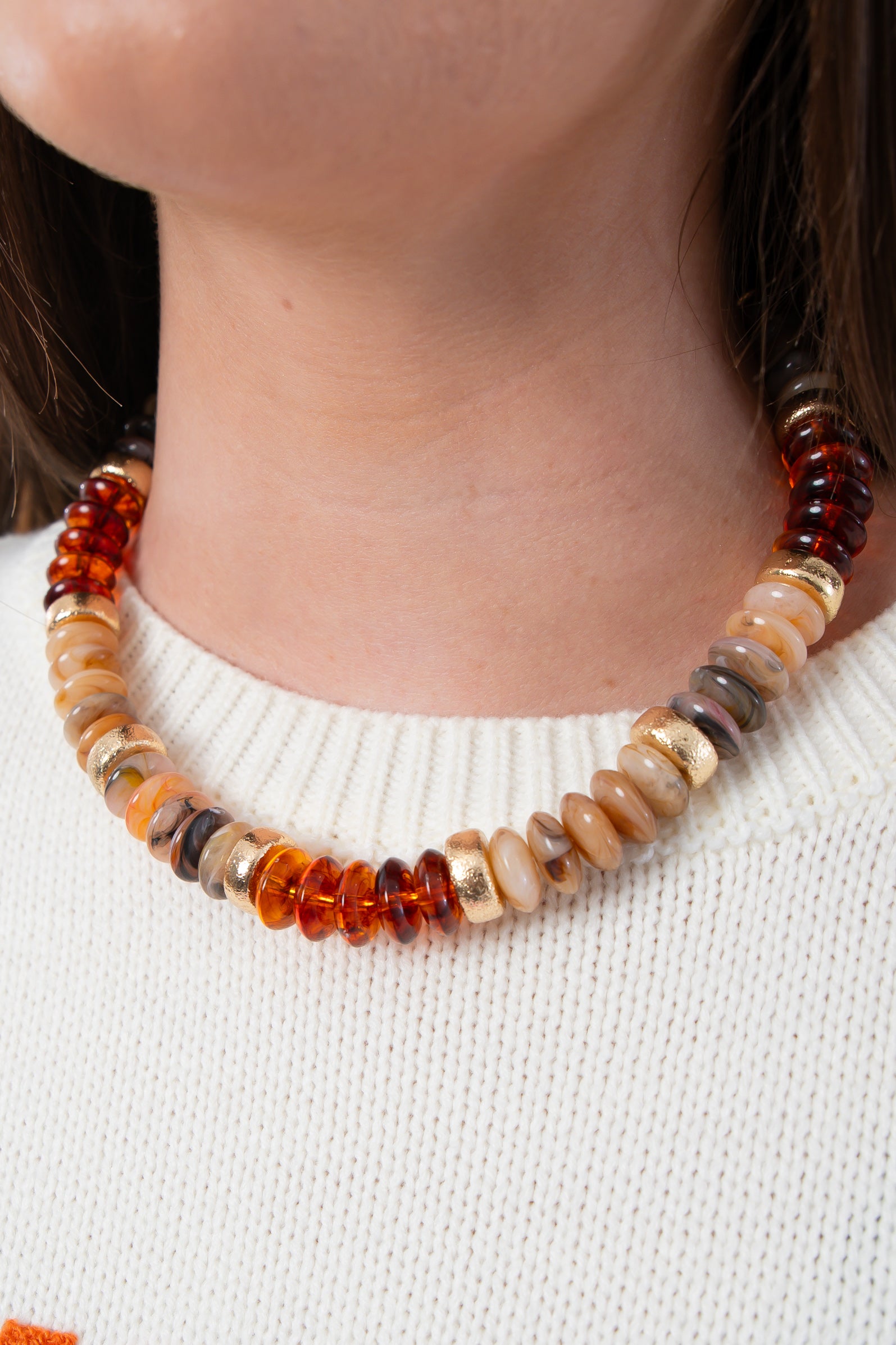 Light Brown & Gold Beaded Necklace