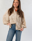 Taupe Tiger Stripe Button Down Blouse
