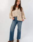 Taupe Tiger Stripe Button Down Blouse