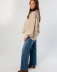 Taupe Tiger Stripe Button Down Blouse