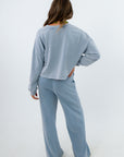 Comfortable blue knit lounge pants for everyday wear, blue knit matching lounge set