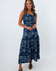 Vintage Blooms Denim Midi Dress