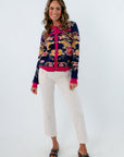 Golden Afternoon Floral Jacquard Cardigan for fall layering, colorful fall sweaters, button front cardigan