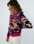Navy floral button front cardigan for women, women's fall workwear, women's fall layering pieces, button front cardigans