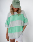 Seaglass Shine mint green oversized striped knit top in apparel and clothing tops category