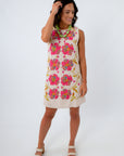 thml floral shift dress with pink and green applique