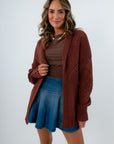 Cozy knit cardigan perfect for fall layering, brown cardigan for fall, brown open cardigan