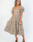 Ruthie Brown Plaid Tiered Midi Dress