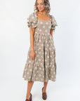 Ruthie Brown Plaid Tiered Midi Dress