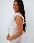 White Eyelet Smocked Top