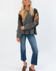 Front view of Steve Madden Argyle Lillie Cardigan with button closure, ribbed cuffs, and relaxed fit, ideal for fall layering.