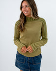 Vintage Moss Cable Knit Ribbed Sweater
