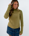 Vintage moss cable knit ribbed sweater for fall, green turtleneck, green cable knit sweater, green ribbed sweater