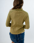 Washed finish green long sleeve top for autumn layering, Free People Swit Top dupe, mossy green sweater