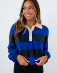 Free People The Tiny Big Sister Frank Striped Polo dupe, free people blue striped sweater dupe, FP Frank Striped Polo dupe